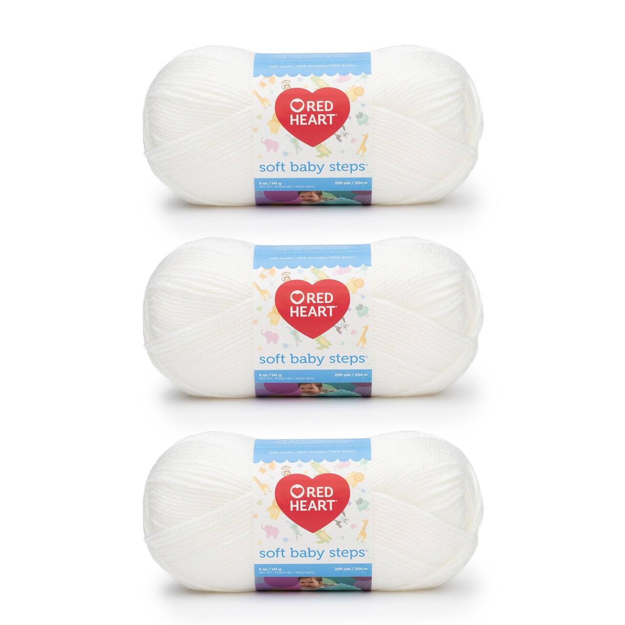 Red Heart Soft Baby Steps White Yarn - 3 Pack of 141g/5oz - Acrylic - 4 Medium (Worsted) - 256 Yards - Knitting/Crochet